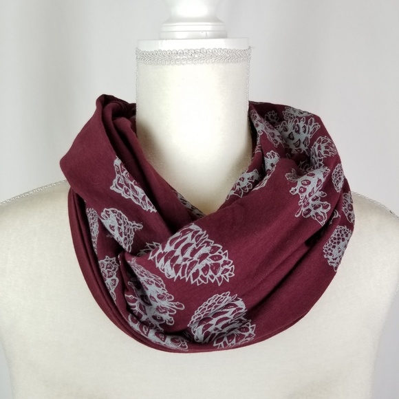 New Duds Accessories - Maroon Custom Printed Pinecone Infinity Scarf